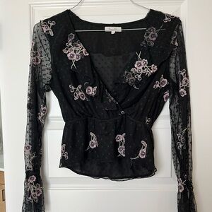 Honey Belle Black Sheer Floral Blouse